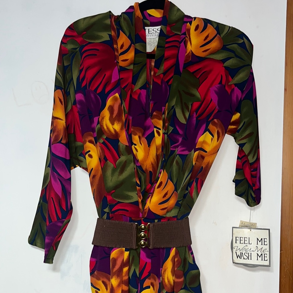Colorful Tropical Print Midi Dress
